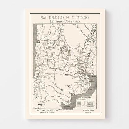 Vintage Map of Argentina, 1876