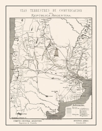 Vintage Map of Argentina, 1876