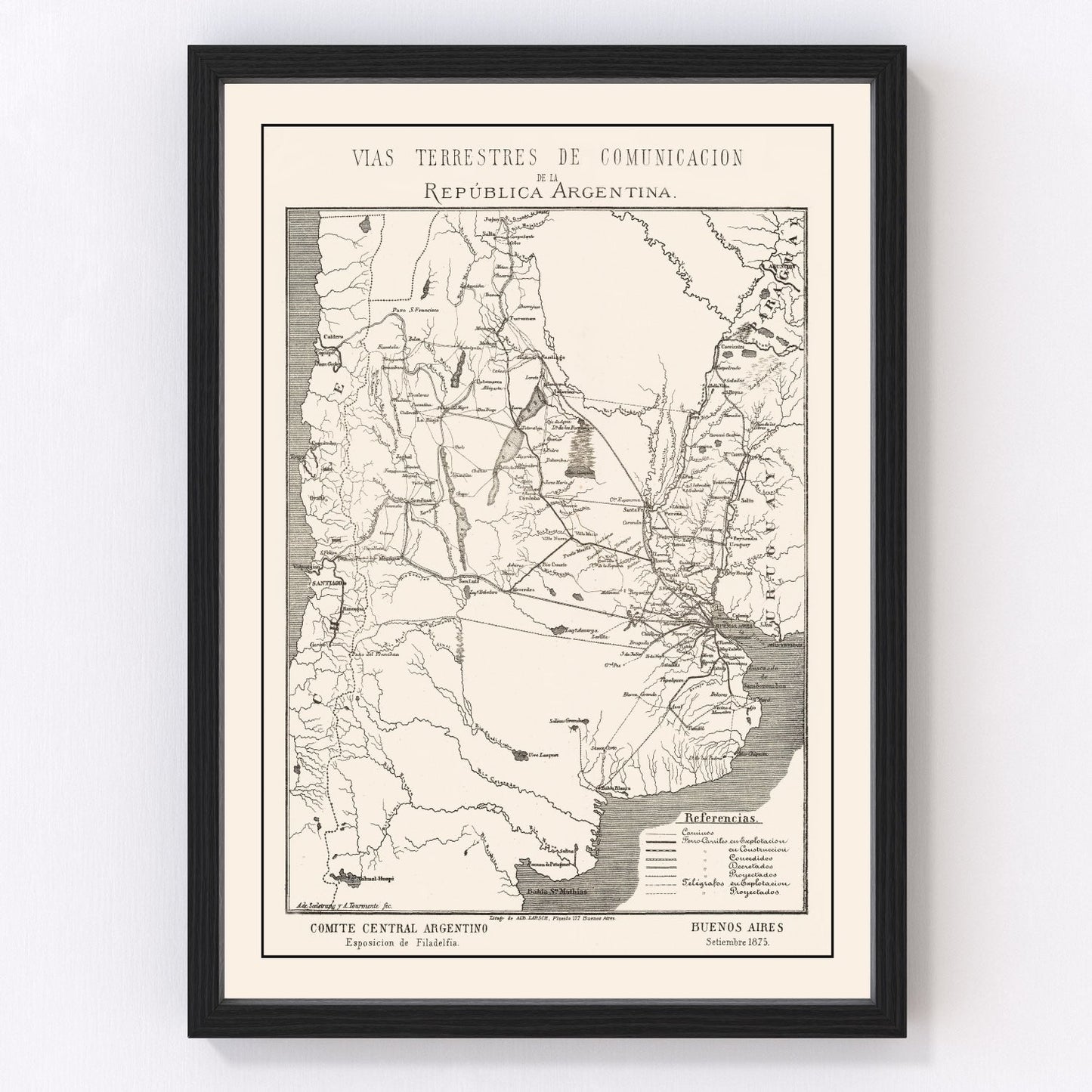 vintage map of Argentina, 1876