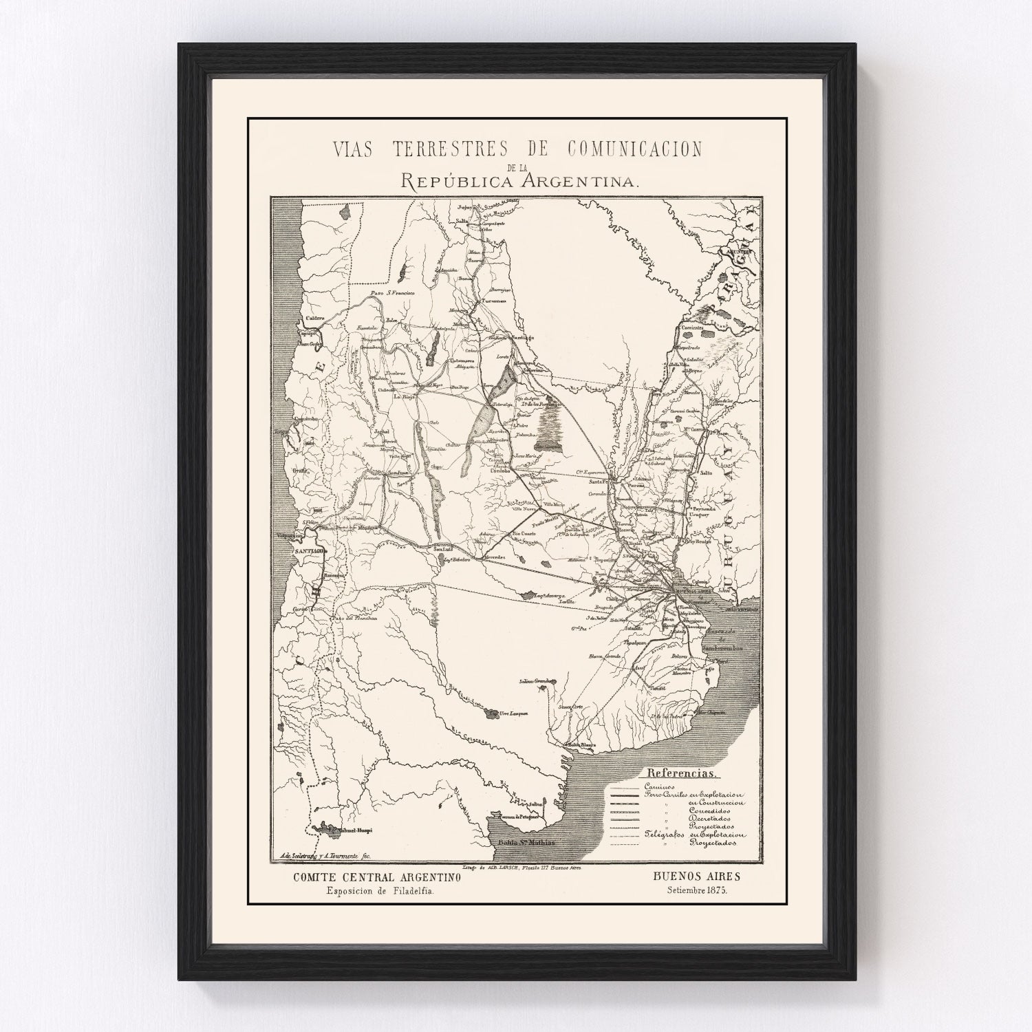 vintage map of Argentina, 1876
