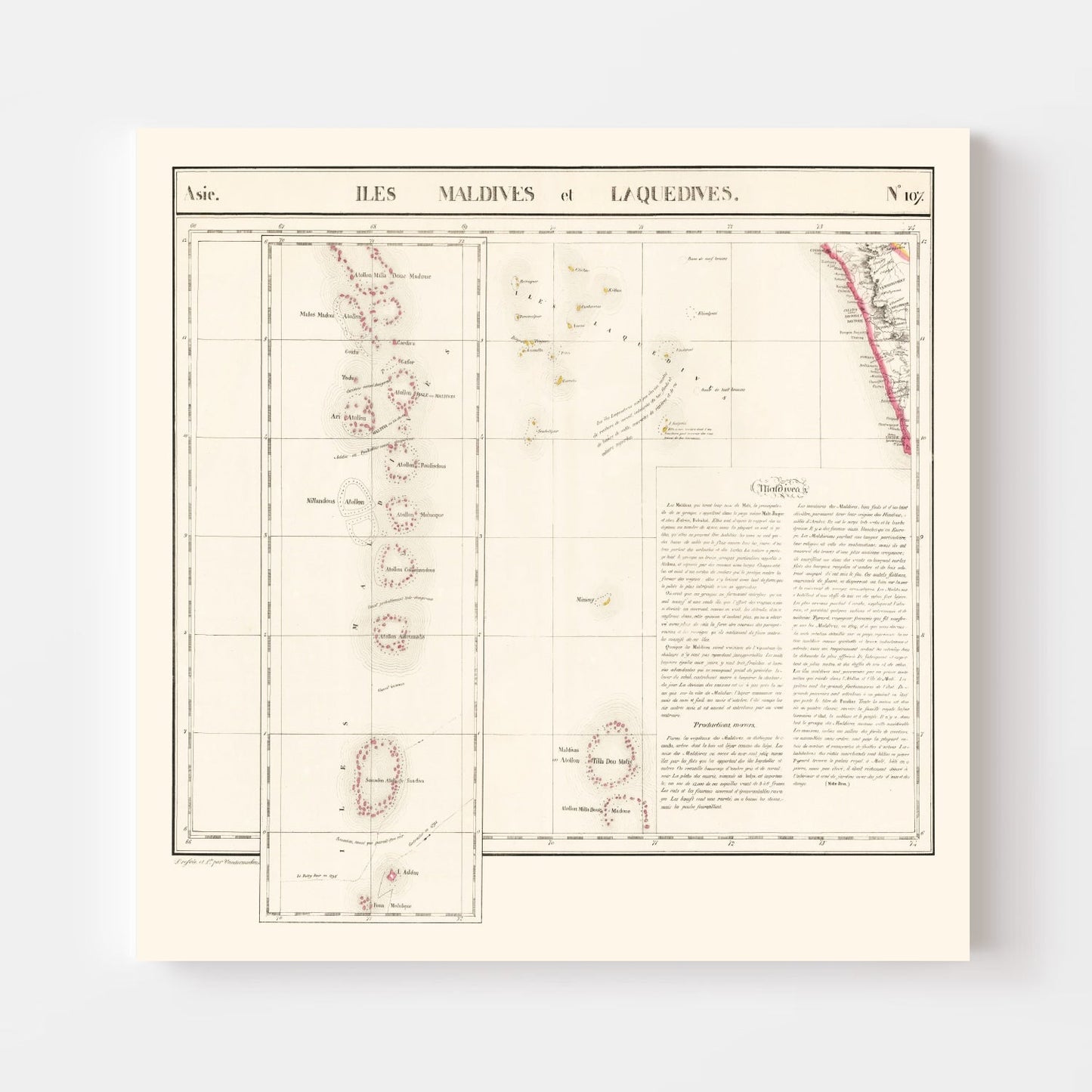Vintage Maldive Archipelago Map, 1827