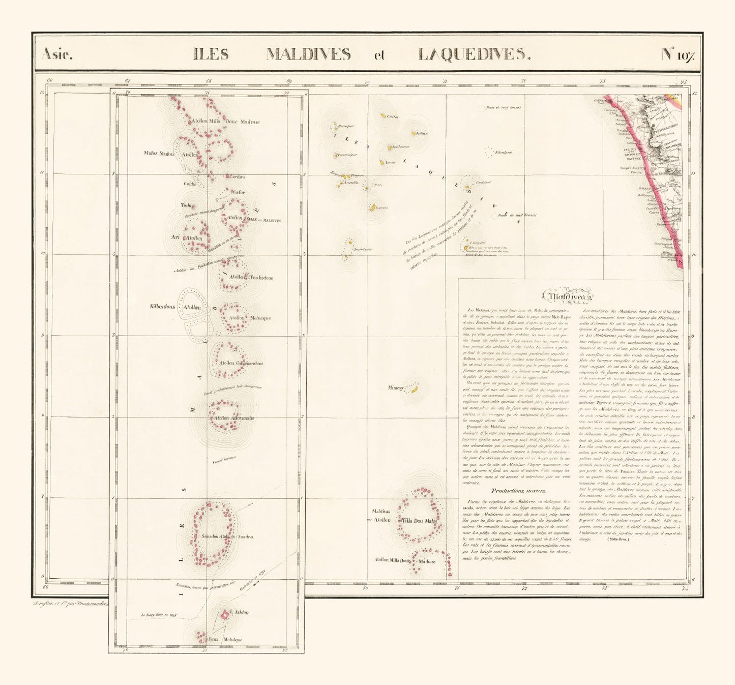 Vintage Maldive Archipelago Map, 1827