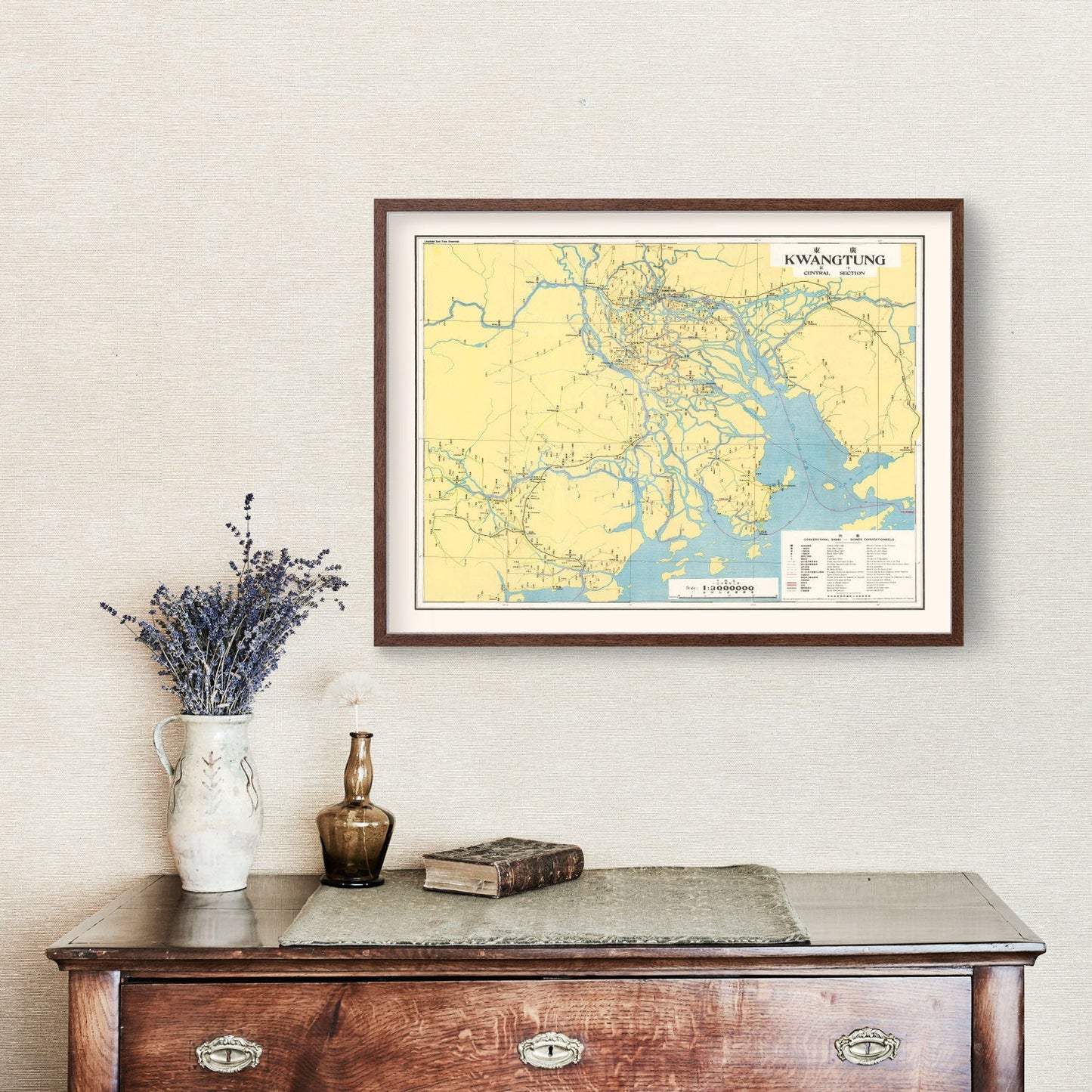 Vintage Guangdong, China Map, 1933