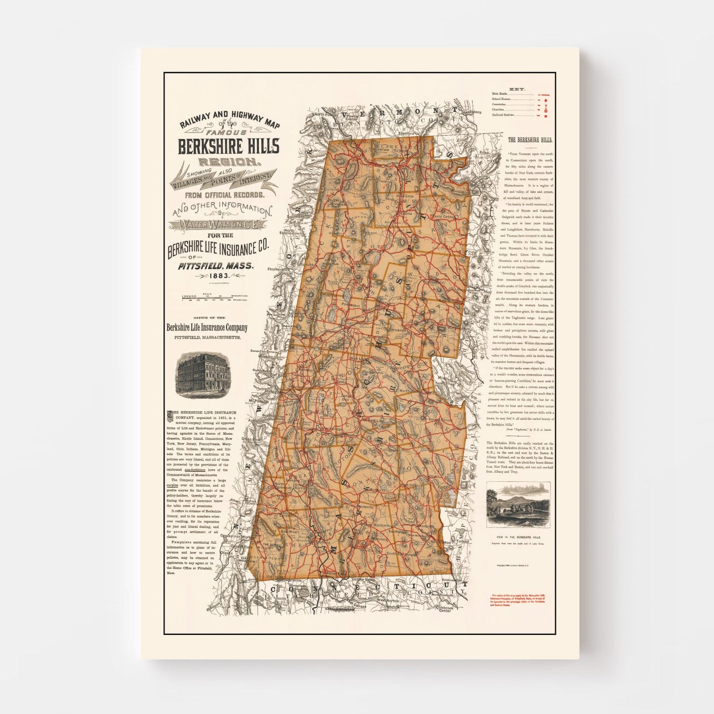 Vintage Map of the Berkshires, Massachusetts, 1896