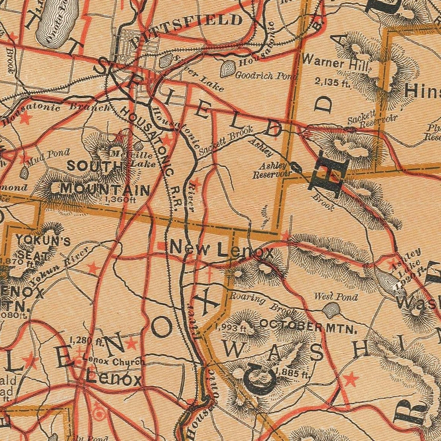 Vintage Map of the Berkshires, Massachusetts, 1896