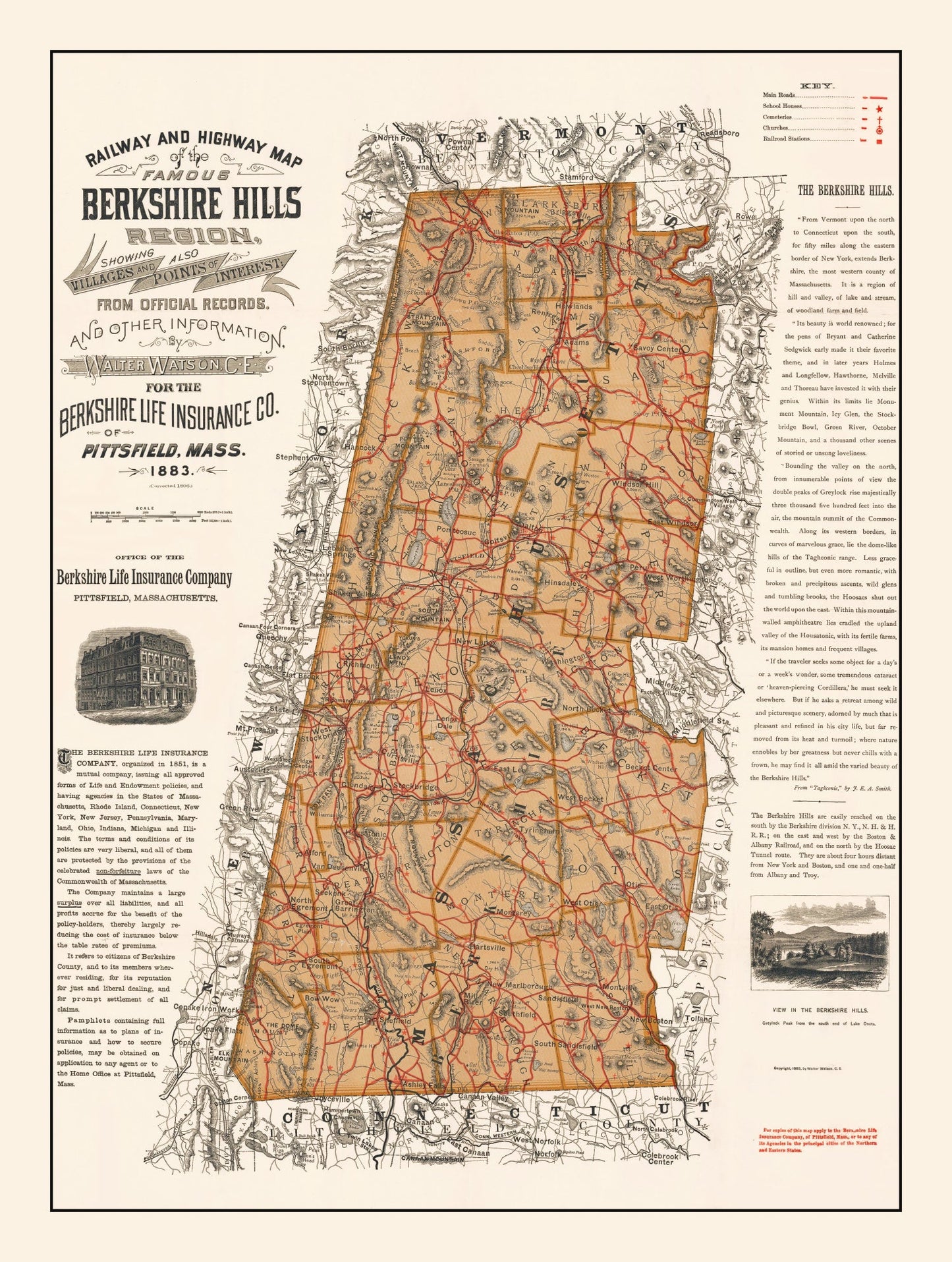 Vintage Map of the Berkshires, Massachusetts, 1896