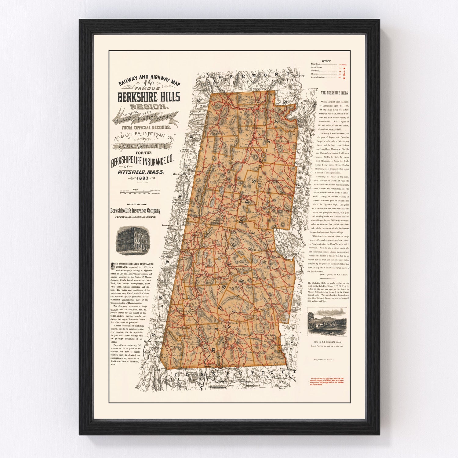 Vintage map of the Berkshires, Massachusetts, 1896
