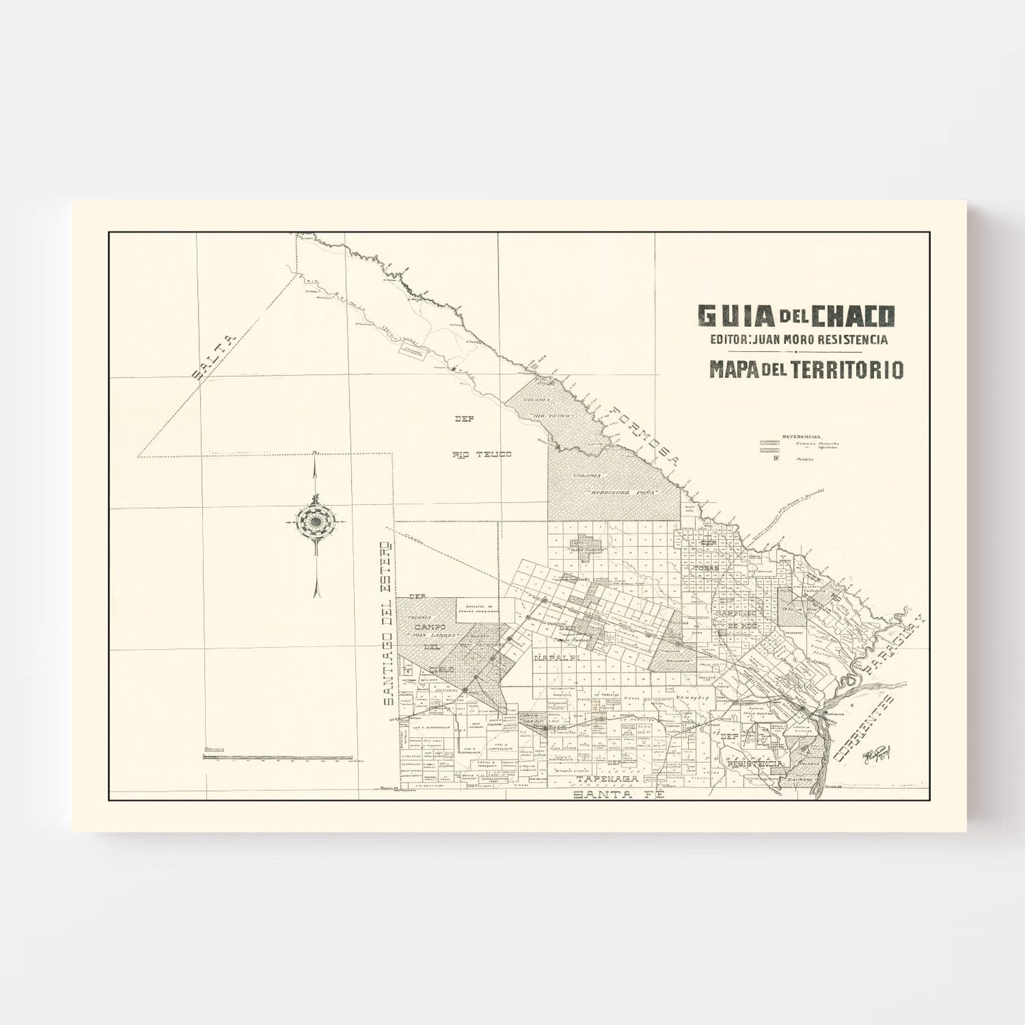 Vintage Chaco Province, Argentina Map, 1920