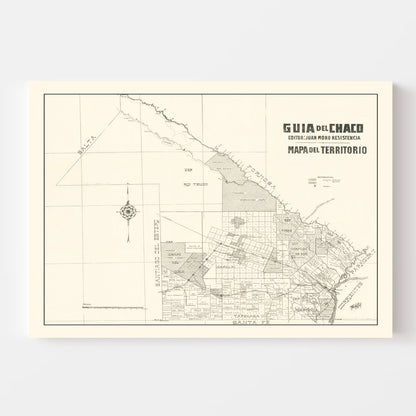 Vintage Chaco Province, Argentina Map, 1920
