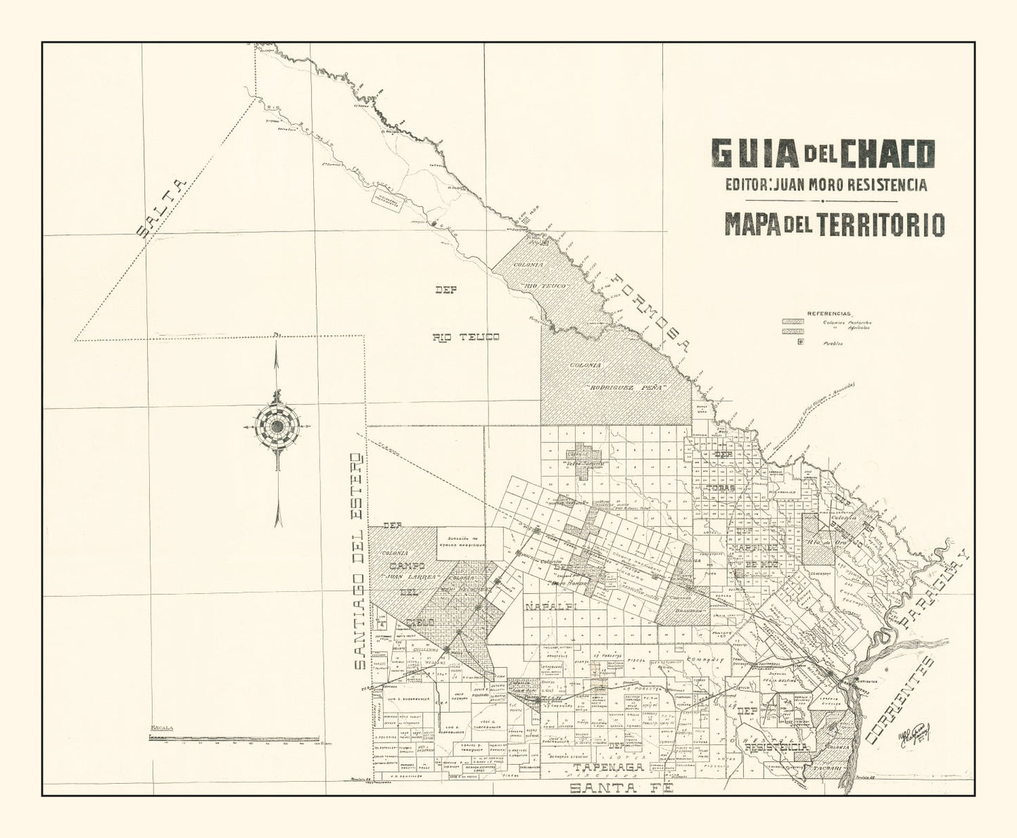 Vintage Chaco Province, Argentina Map, 1920