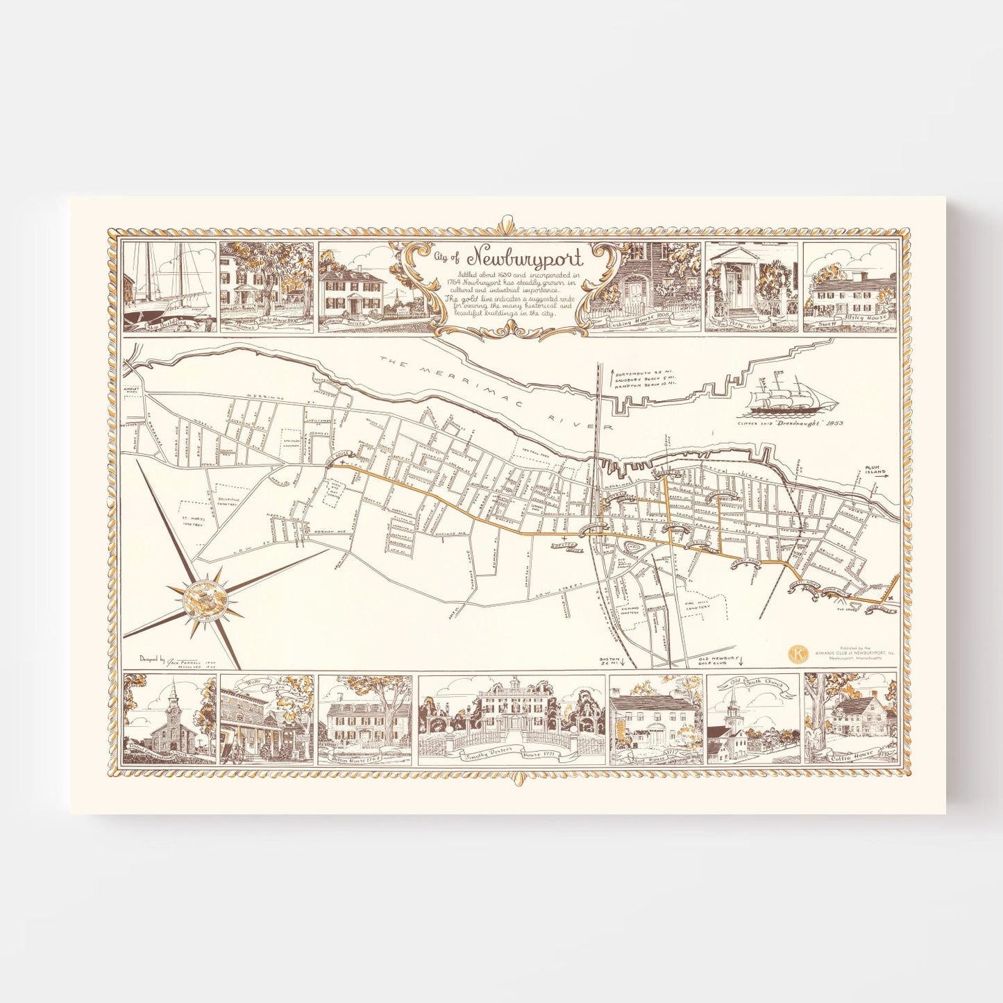 Vintage Map of Newburyport, Massachusetts, 1955