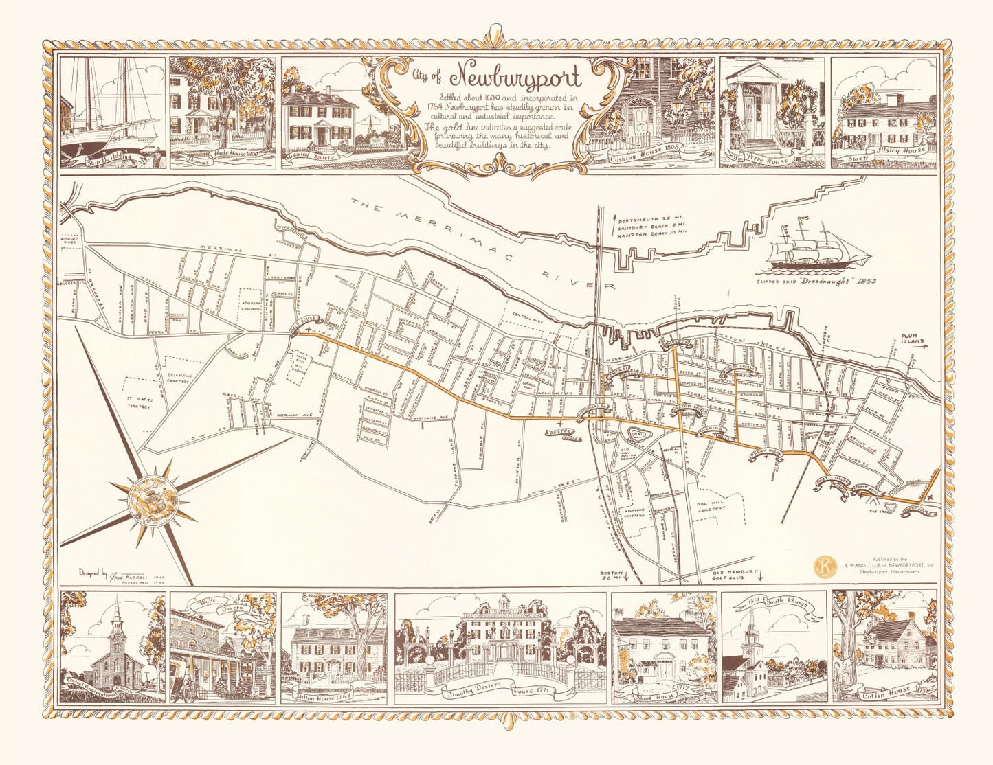 Vintage Map of Newburyport, Massachusetts, 1955