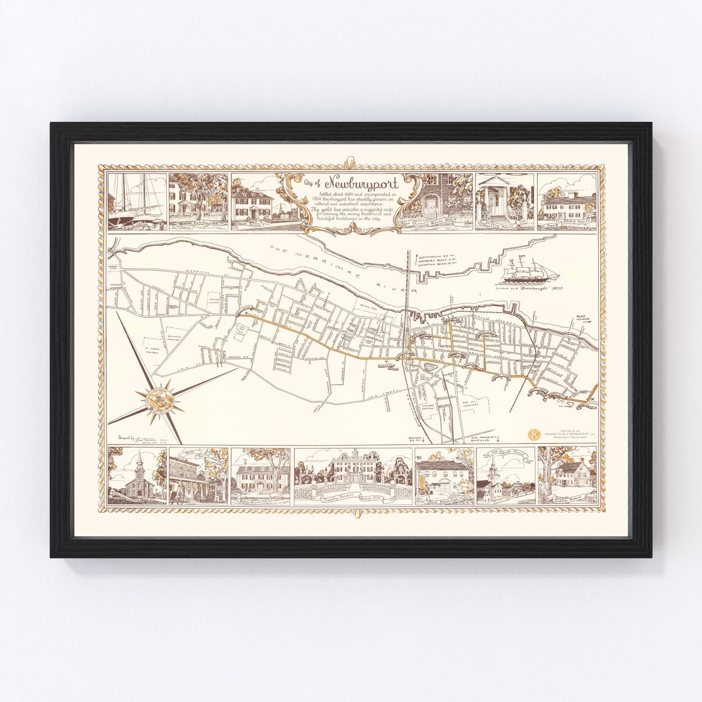 Vintage map of Newburyport, Essex County, Massachusetts, 1955
