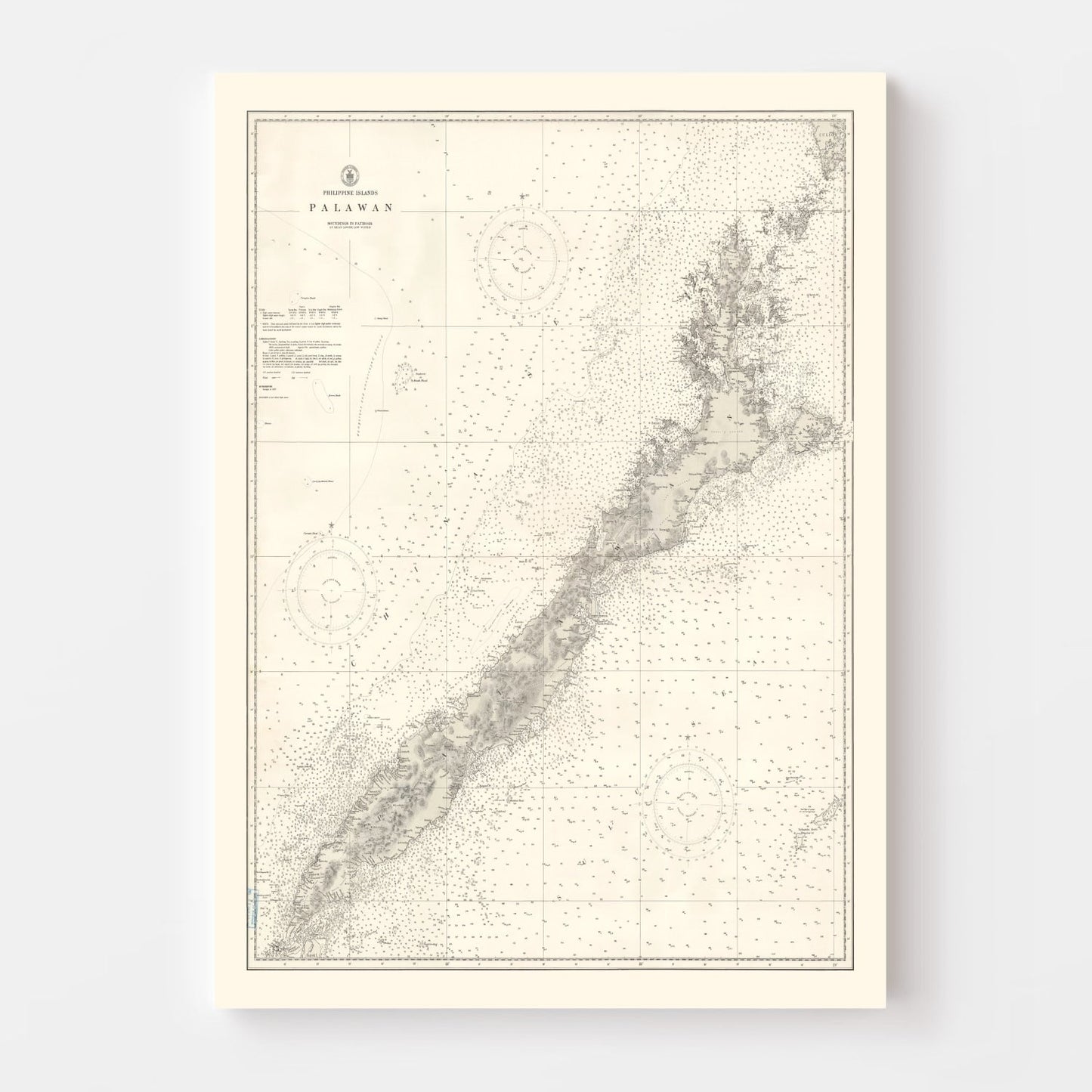 Vintage Map of Palawan Island, Philippines, 1938