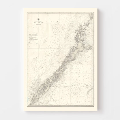 Vintage Map of Palawan Island, Philippines, 1938