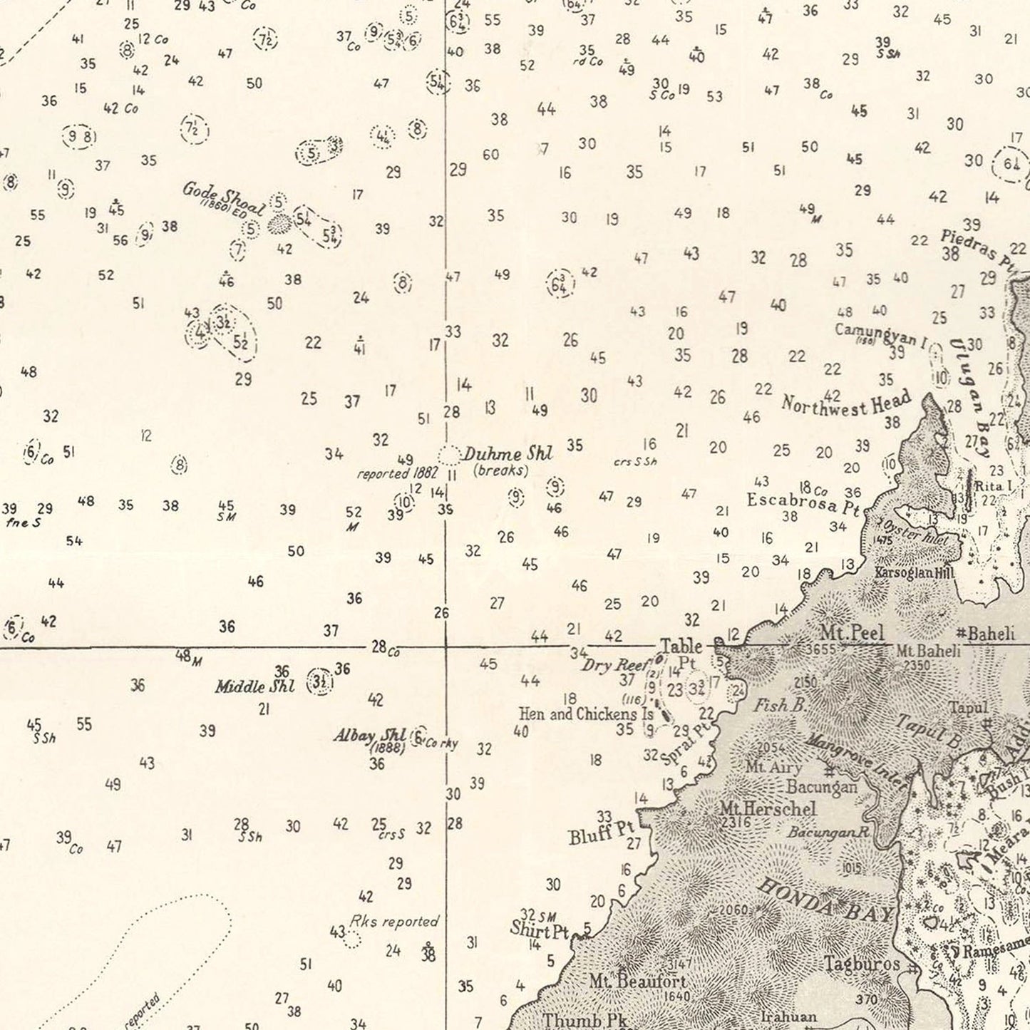 Vintage Map of Palawan Island, Philippines, 1938