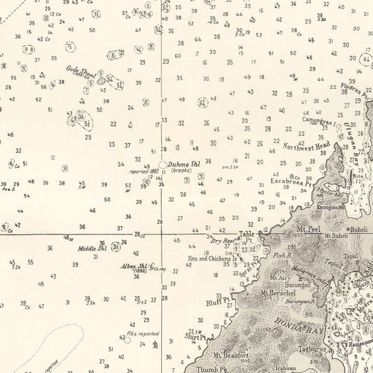 Vintage Map of Palawan Island, Philippines, 1938