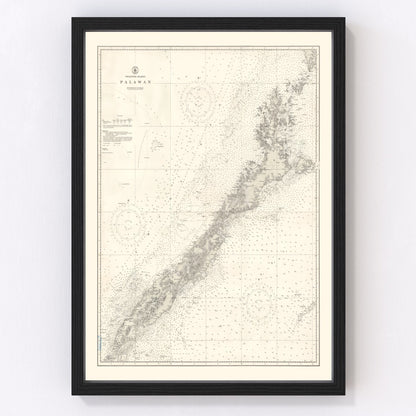 vintage map of Palawan Island, Philippines, 1938