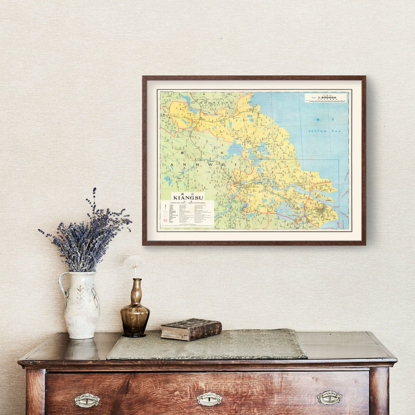 Vintage Jiangsu Province Map, China, 1933