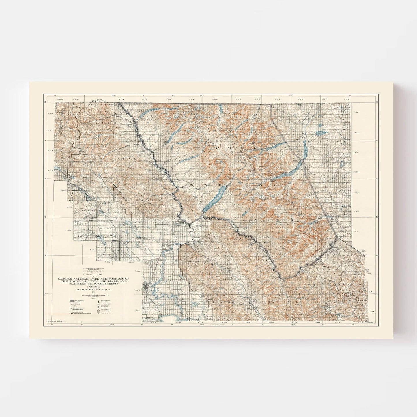 Vintage Glacier National Park Map, 1935