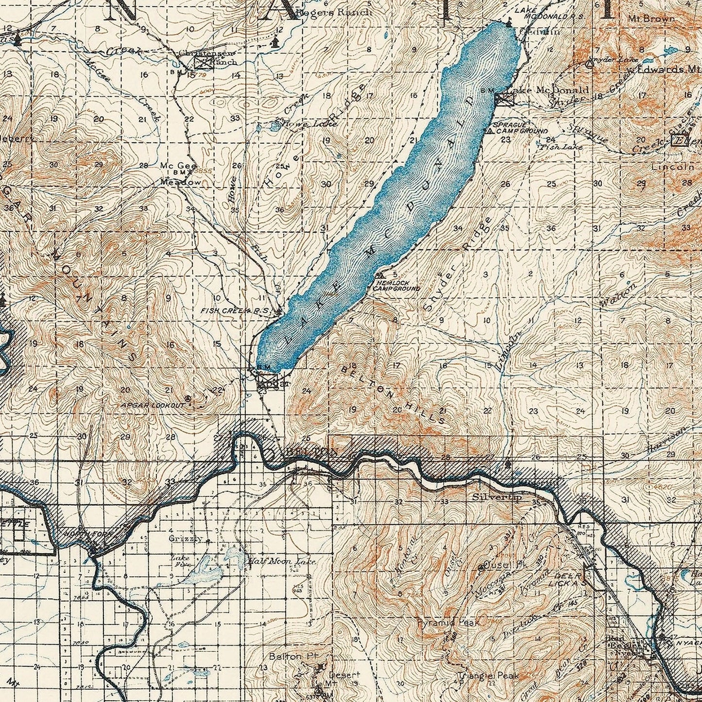 Vintage Glacier National Park Map, 1935