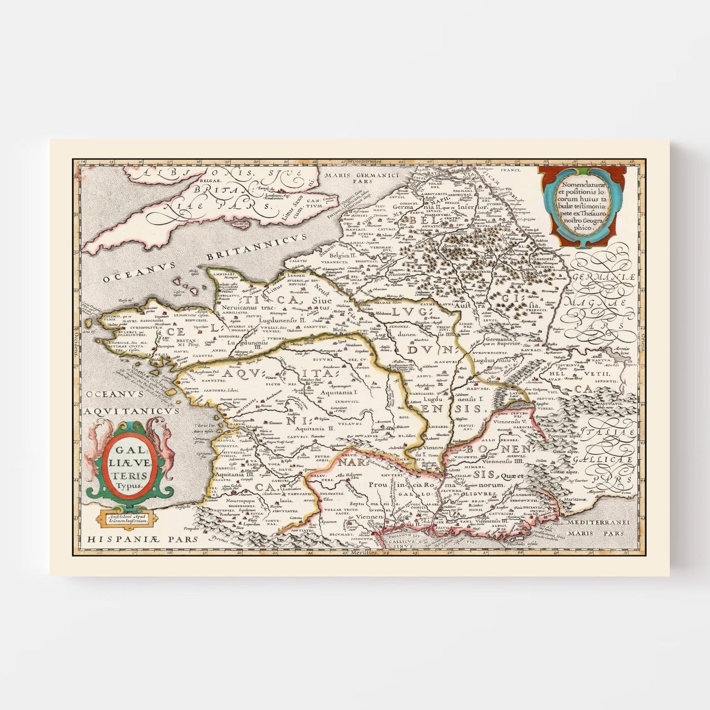 Vintage Map of Ancient Gaul, 1662