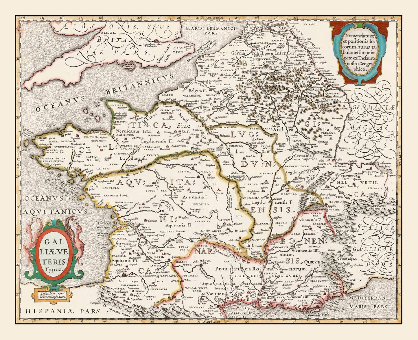 Vintage Map of Ancient Gaul, 1662