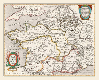 Vintage Map of Ancient Gaul, 1662