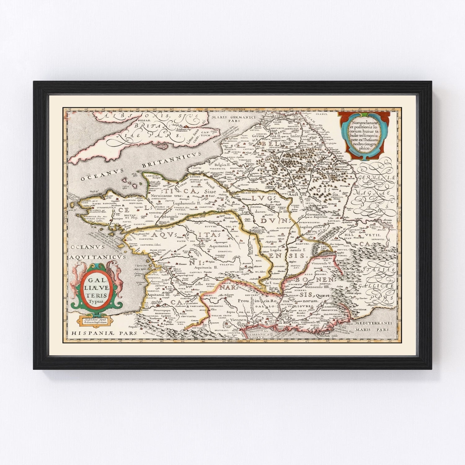 Vintage map of Ancient Gaul, 1662 - restored 17th-century Roman France cartography