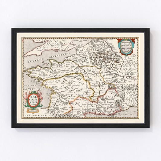 Vintage map of Ancient Gaul, 1662 - restored 17th-century Roman France cartography