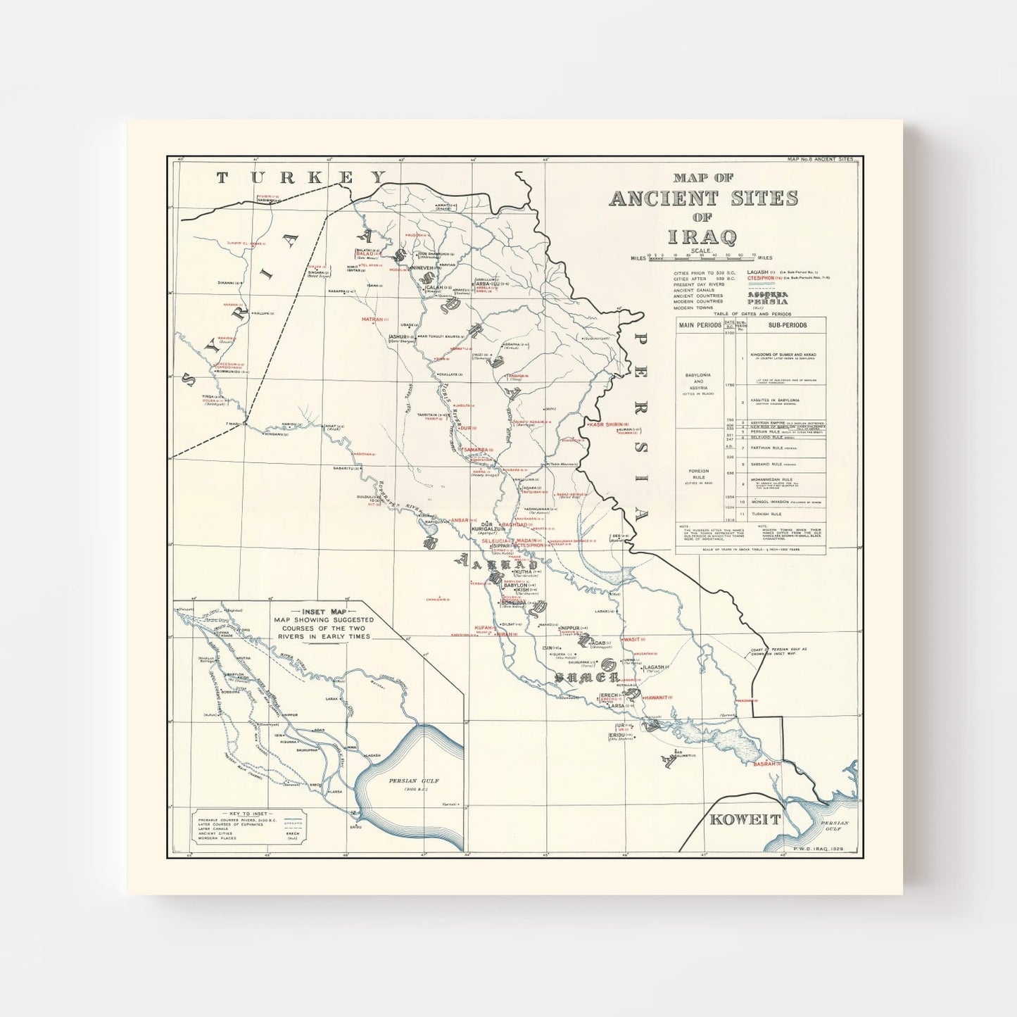 Vintage Map of the Ancient Sites of Iraq, 1929