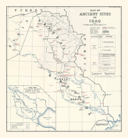 Vintage Map of the Ancient Sites of Iraq, 1929