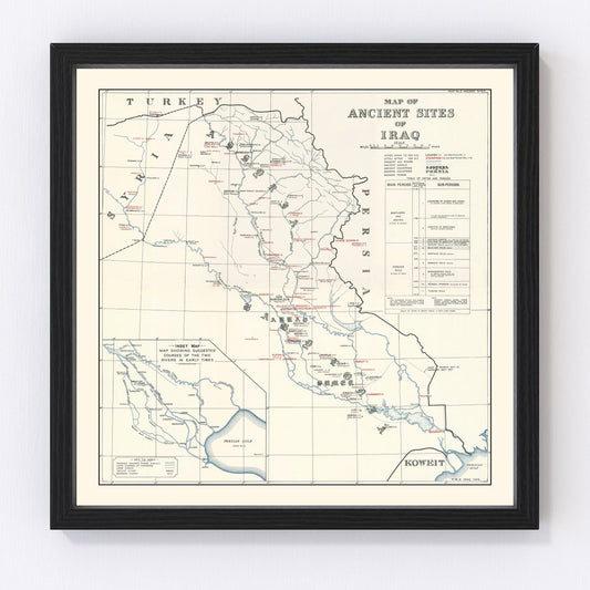vintage map of the ancient sites of Iraq, Mesopotamia, 1929