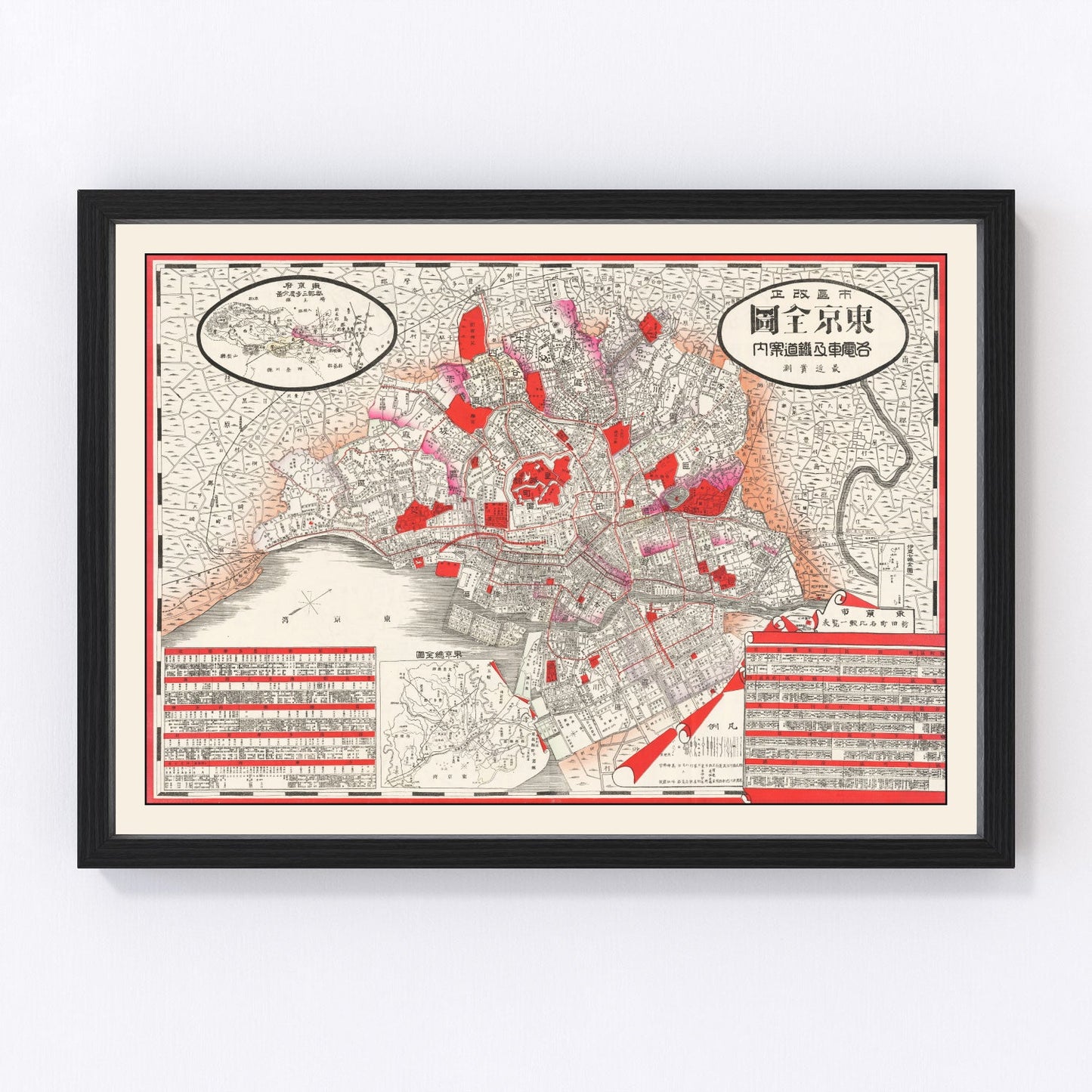 Vintage map of Tokyo, Japan, 1908