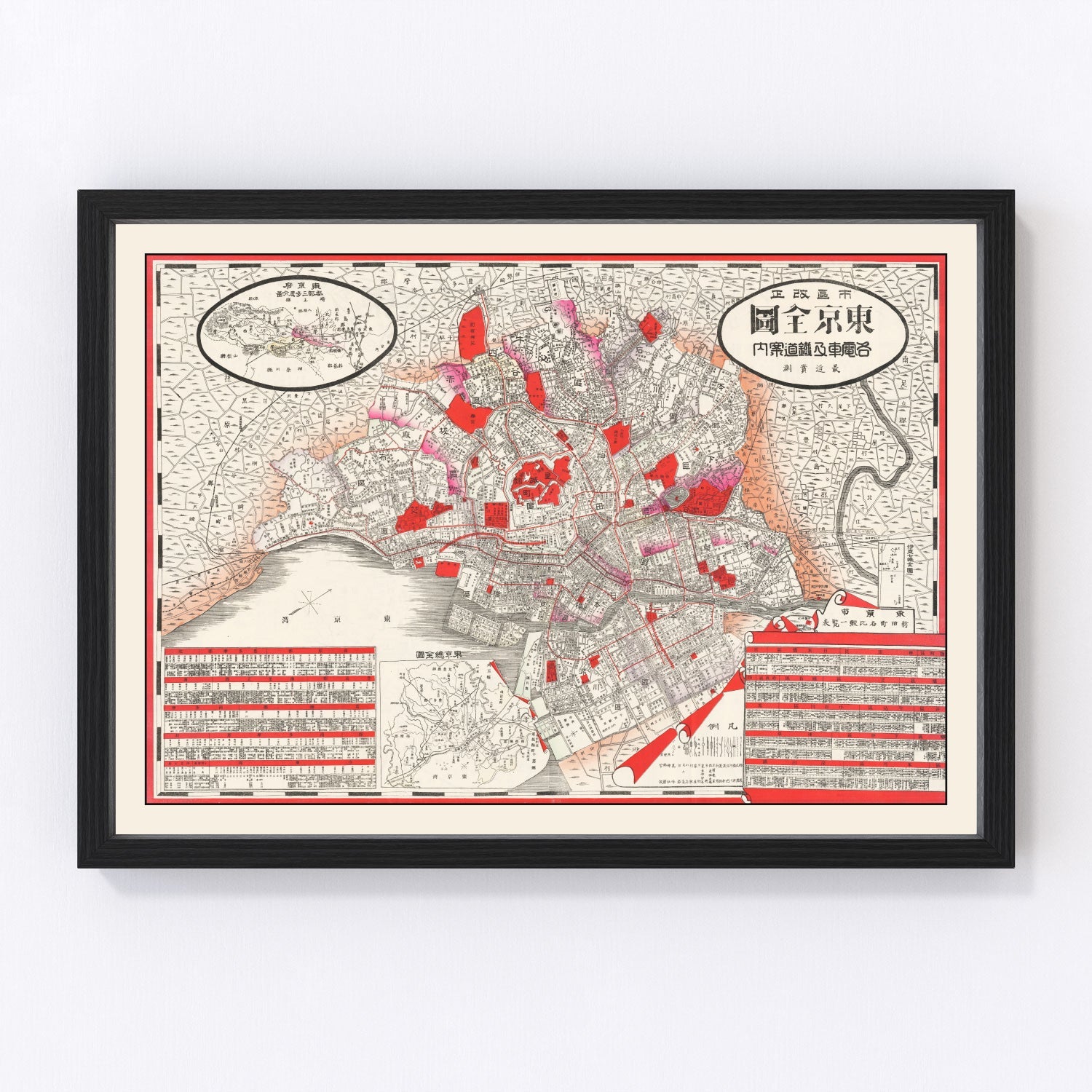 Vintage map of Tokyo, Japan, 1908