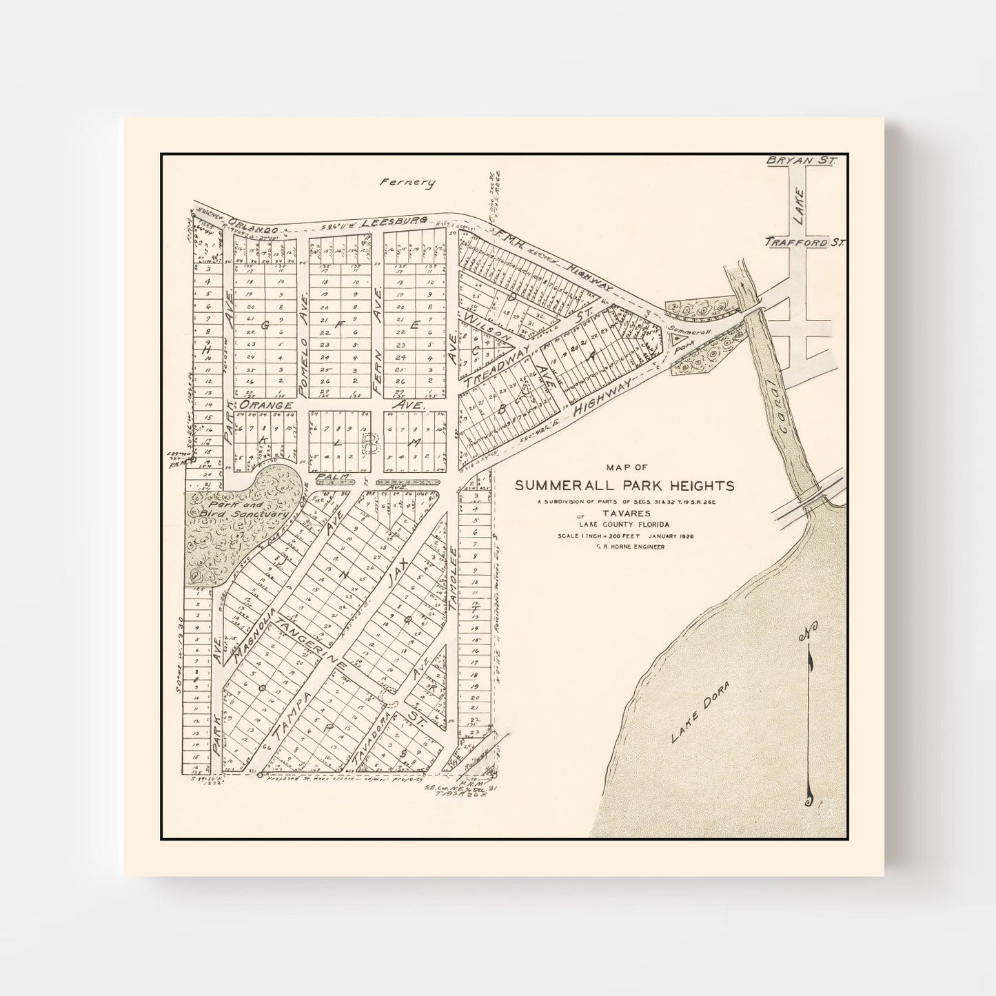 Vintage Map of Summerall Park Heights, Tavares, FL, 1926