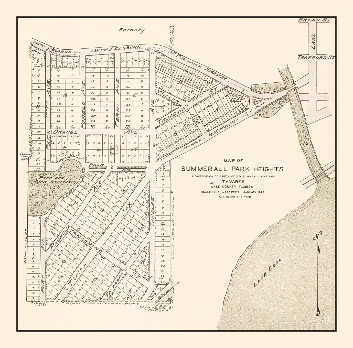Vintage Map of Summerall Park Heights, Tavares, FL, 1926