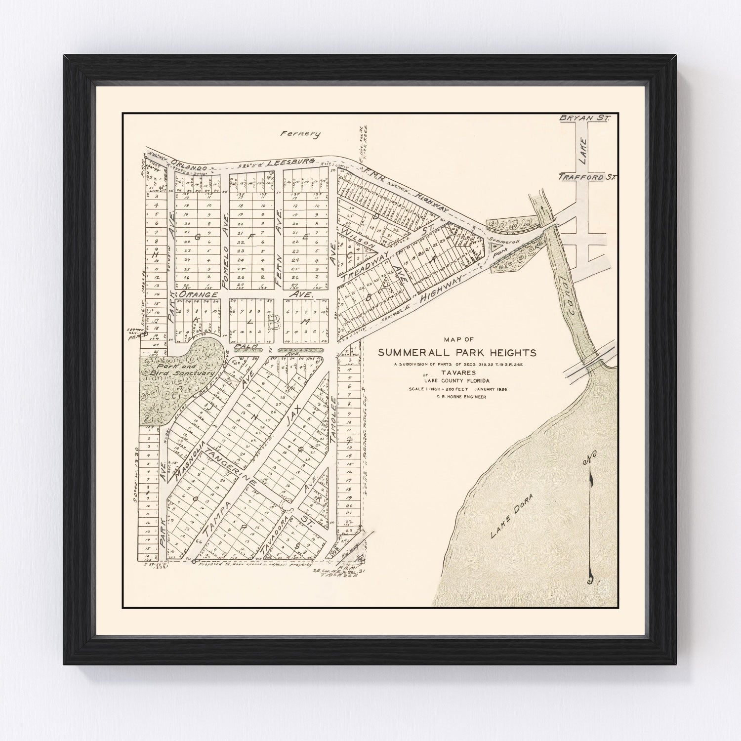 Vintage 1926 Summerall Park Heights Tavares Florida map, digitally restored print