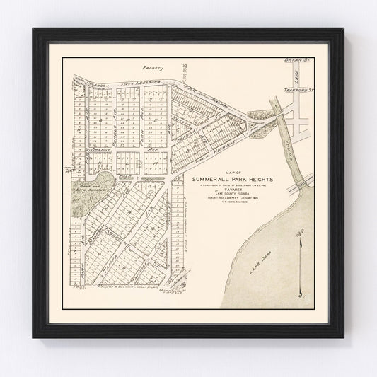 Vintage 1926 Summerall Park Heights Tavares Florida map, digitally restored print
