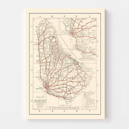 Vintage Map of Barbados, 1956