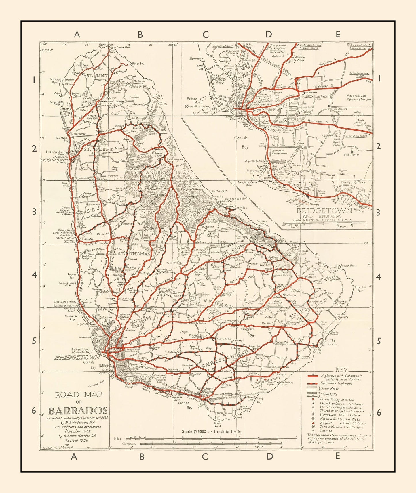 Vintage Map of Barbados, 1956