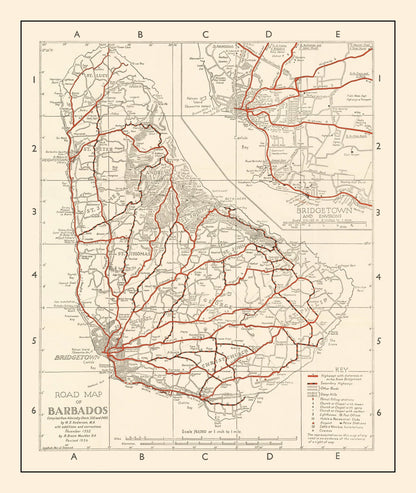 Vintage Map of Barbados, 1956
