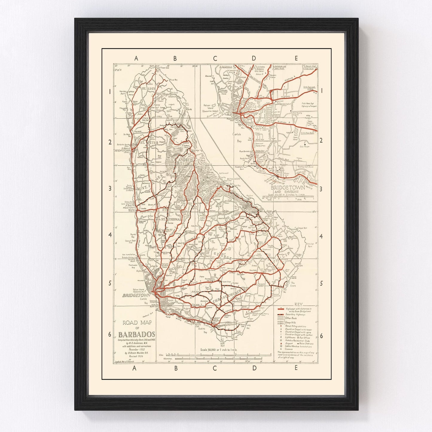 Vintage map of Barbados, 1956