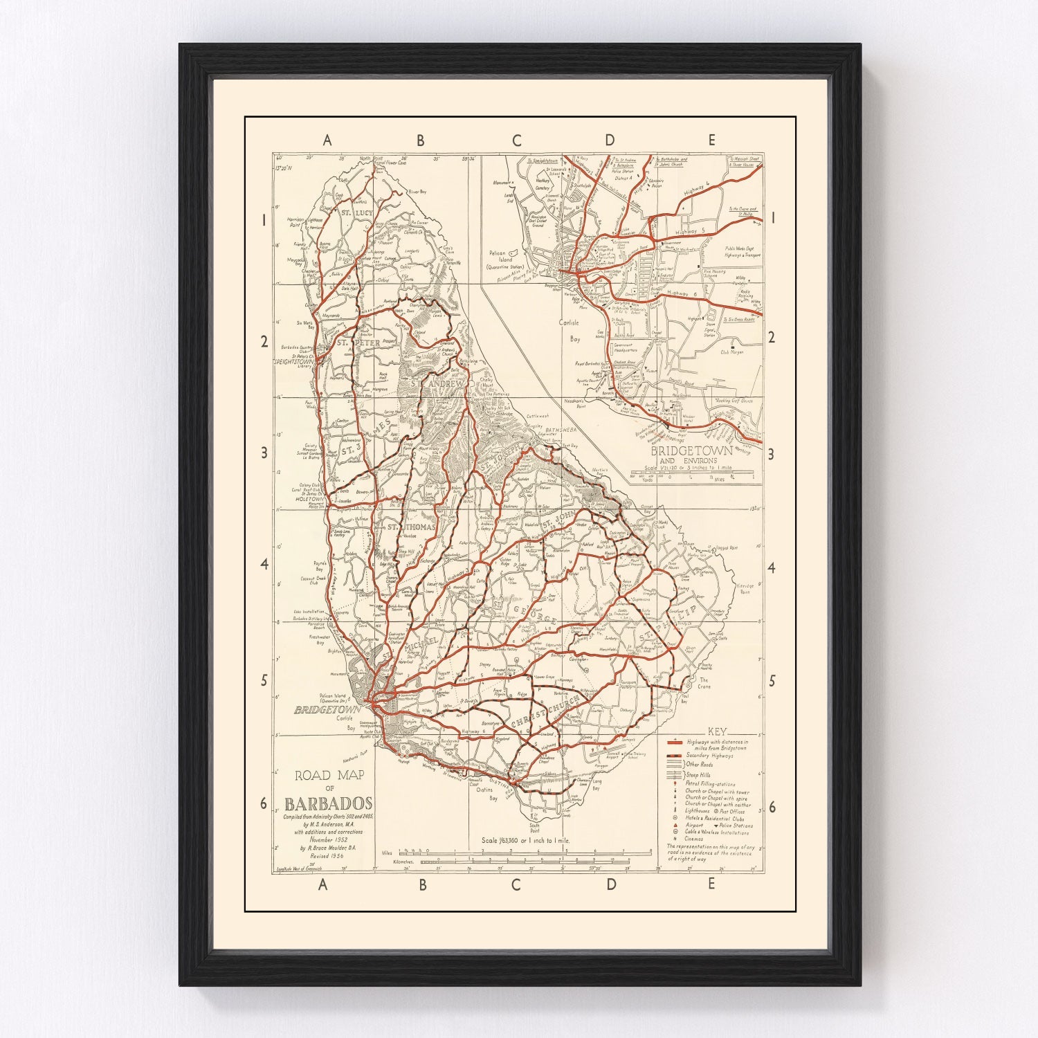 Vintage map of Barbados, 1956