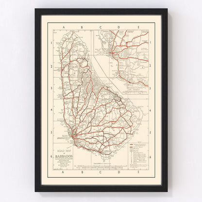 Vintage map of Barbados, 1956