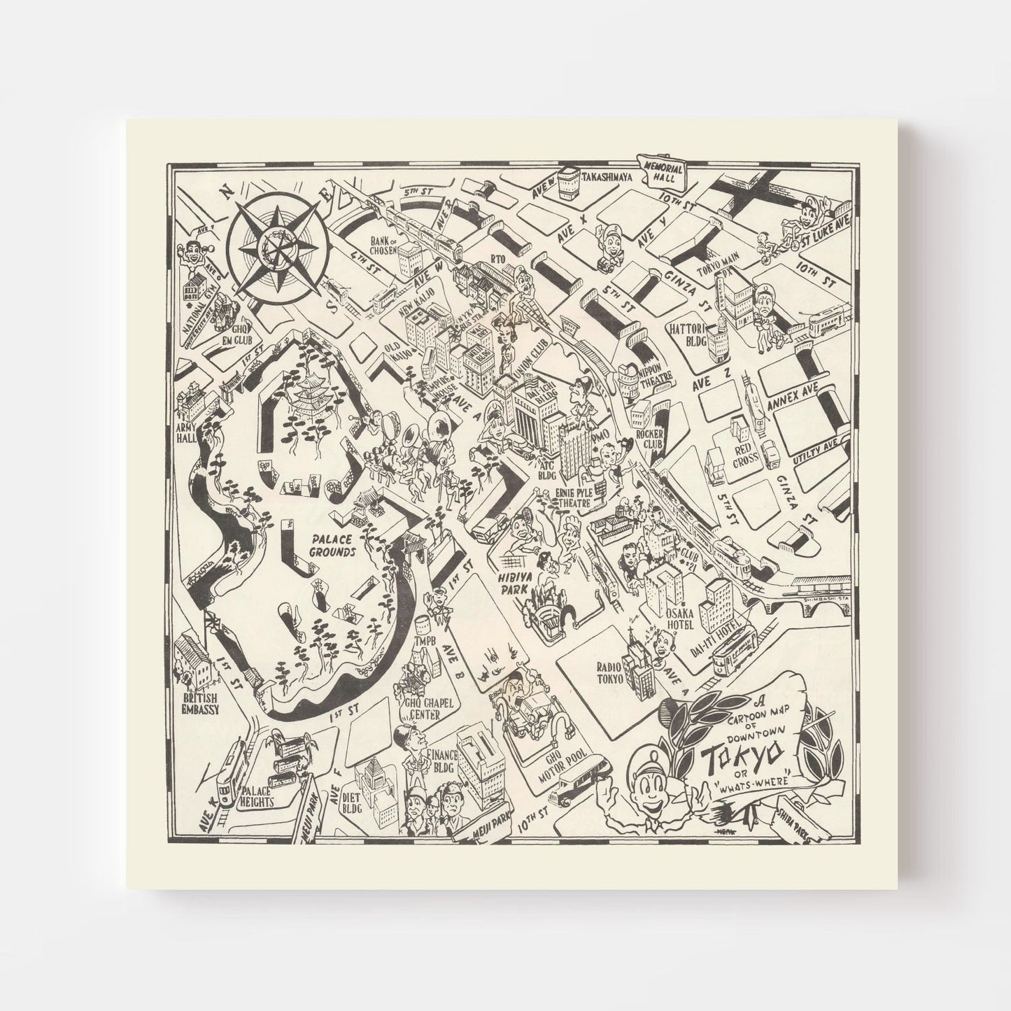 Vintage Map of Tokyo, Japan, 1952