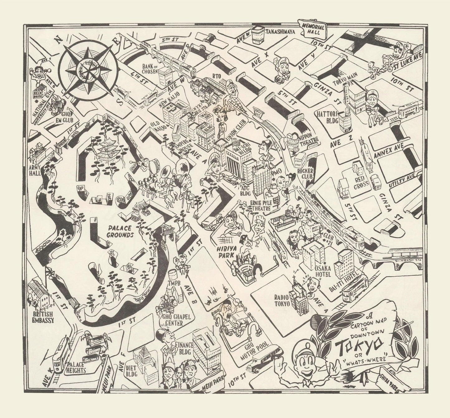 Vintage Map of Tokyo, Japan, 1952