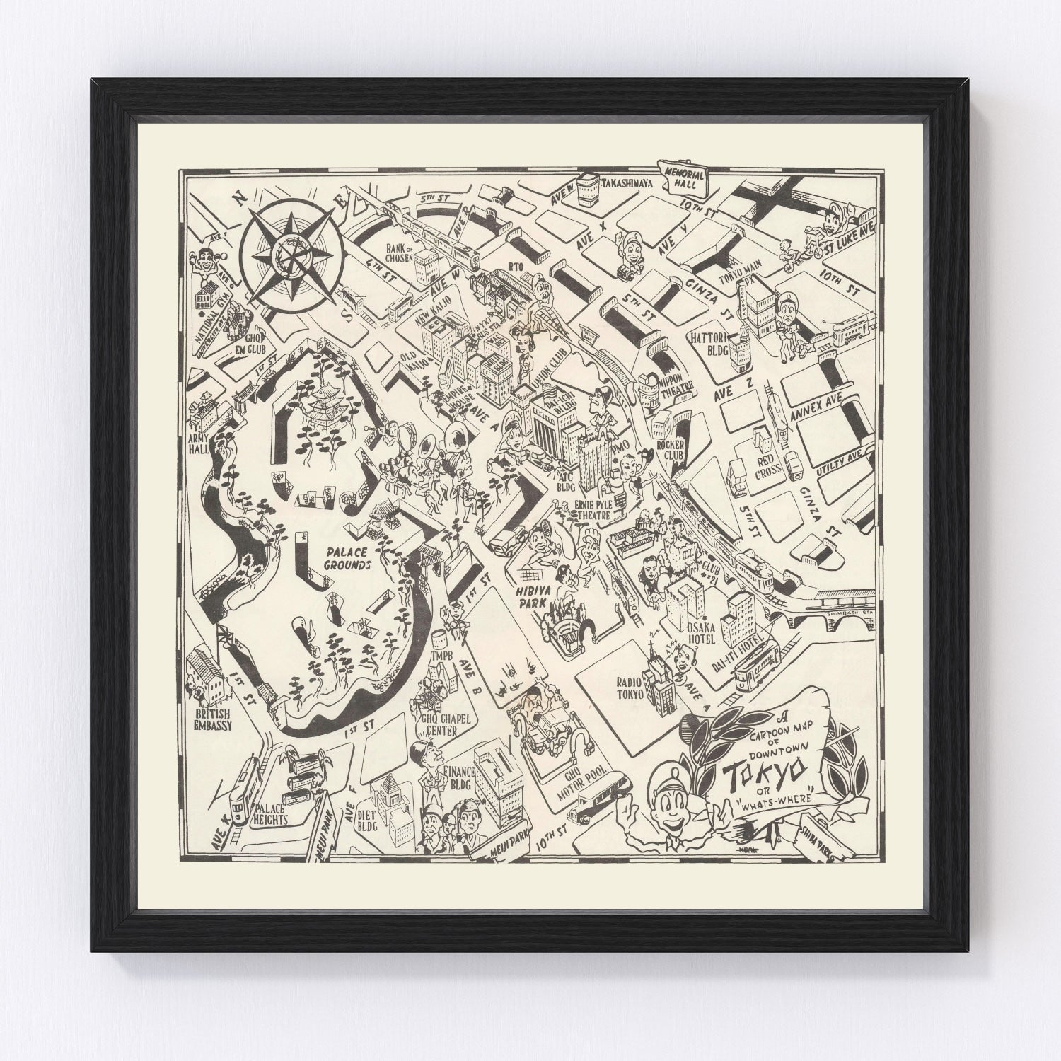Vintage map of Tokyo, Japan, 1952