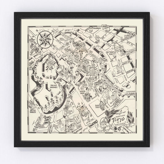 Vintage map of Tokyo, Japan, 1952
