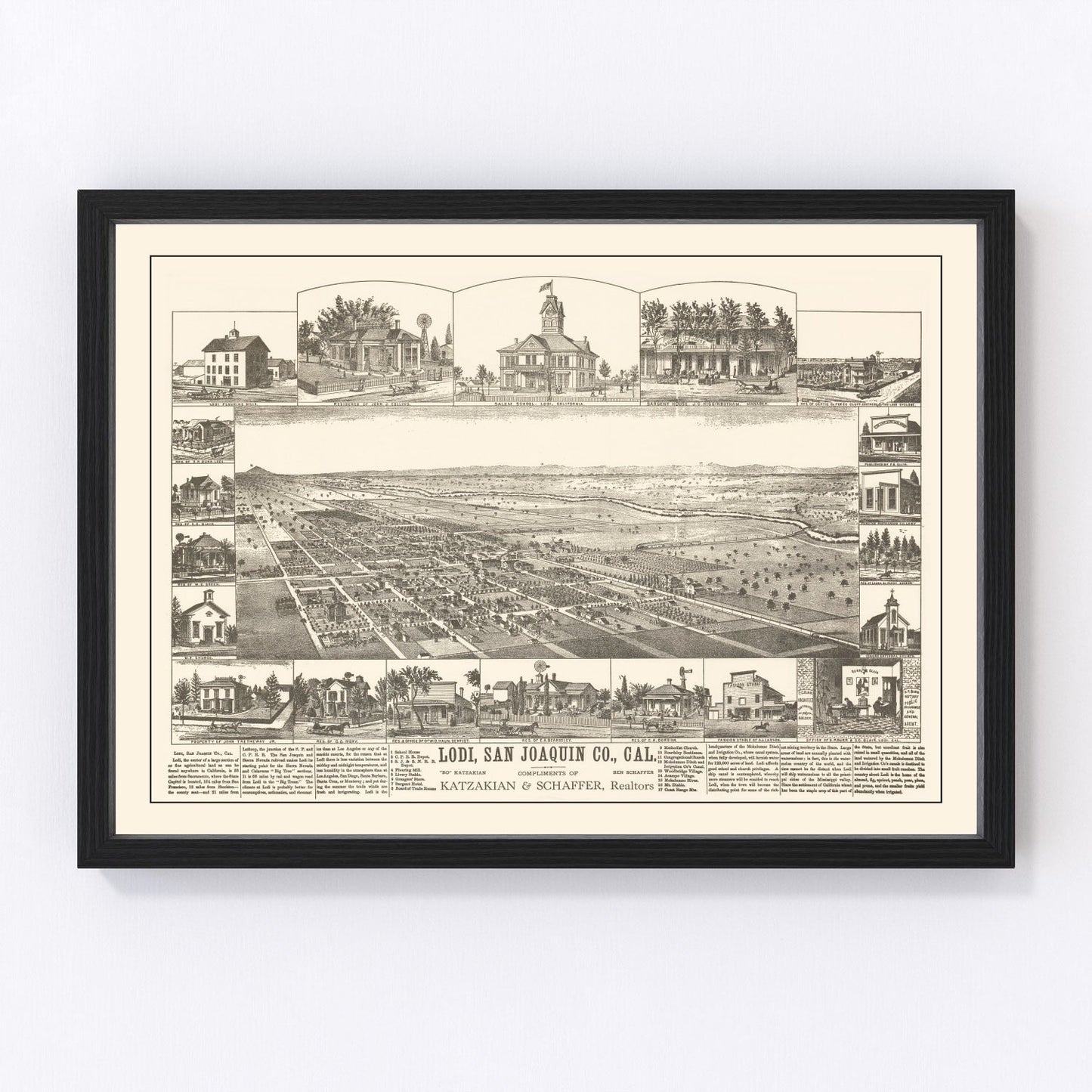 vintage map of Lodi, California, 1870